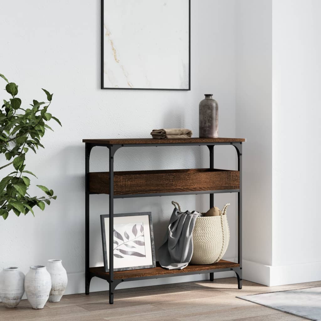 Console table with brown oak shelf 75x29x75 cm