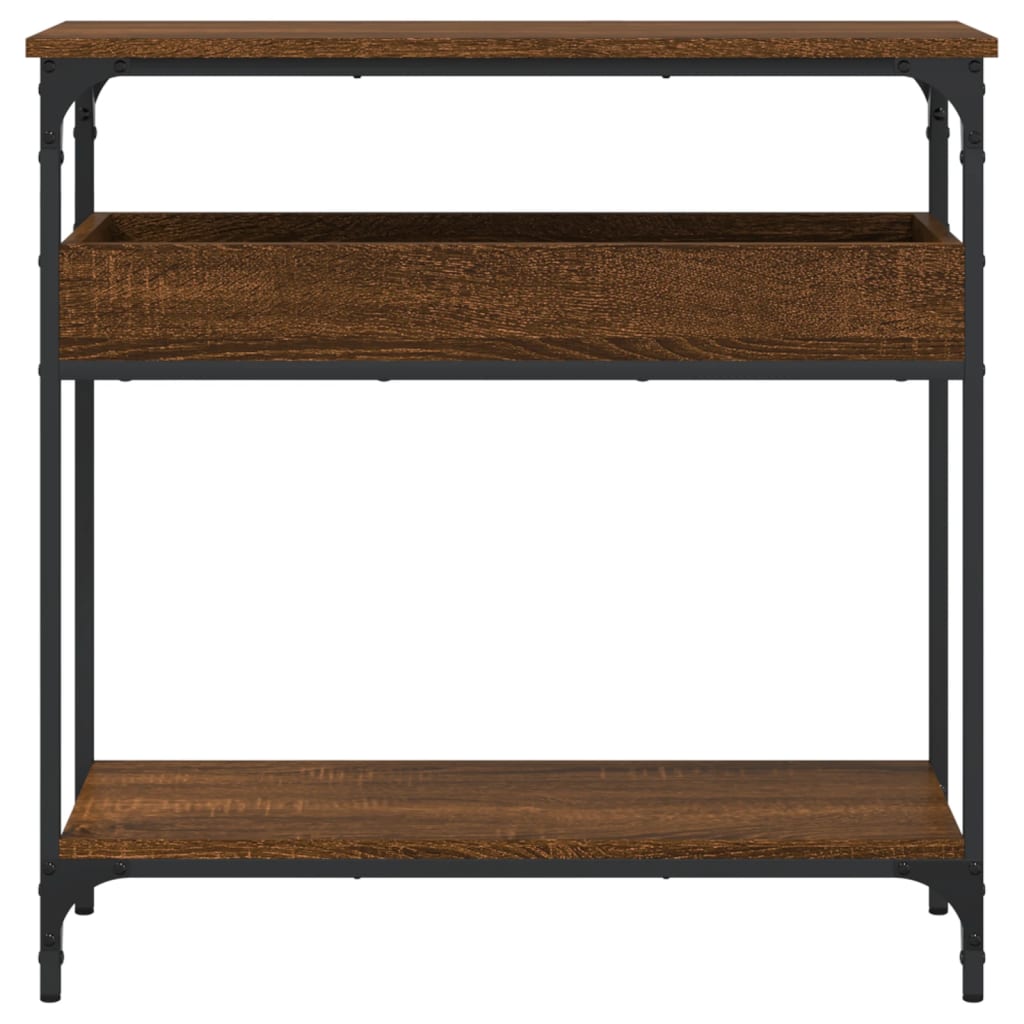 Console table with brown oak shelf 75x29x75 cm