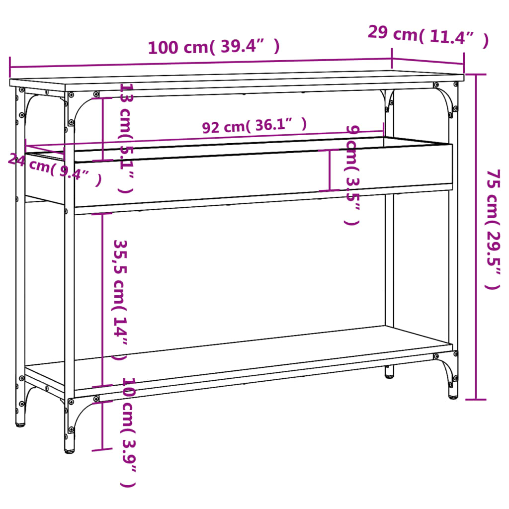 Table console avec étagère chêne sonoma 100x29x75 cm