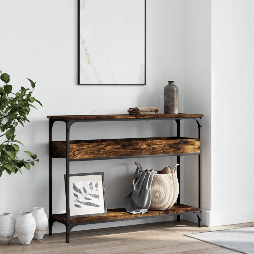 Console table with smoked oak shelf 100x29x75 cm