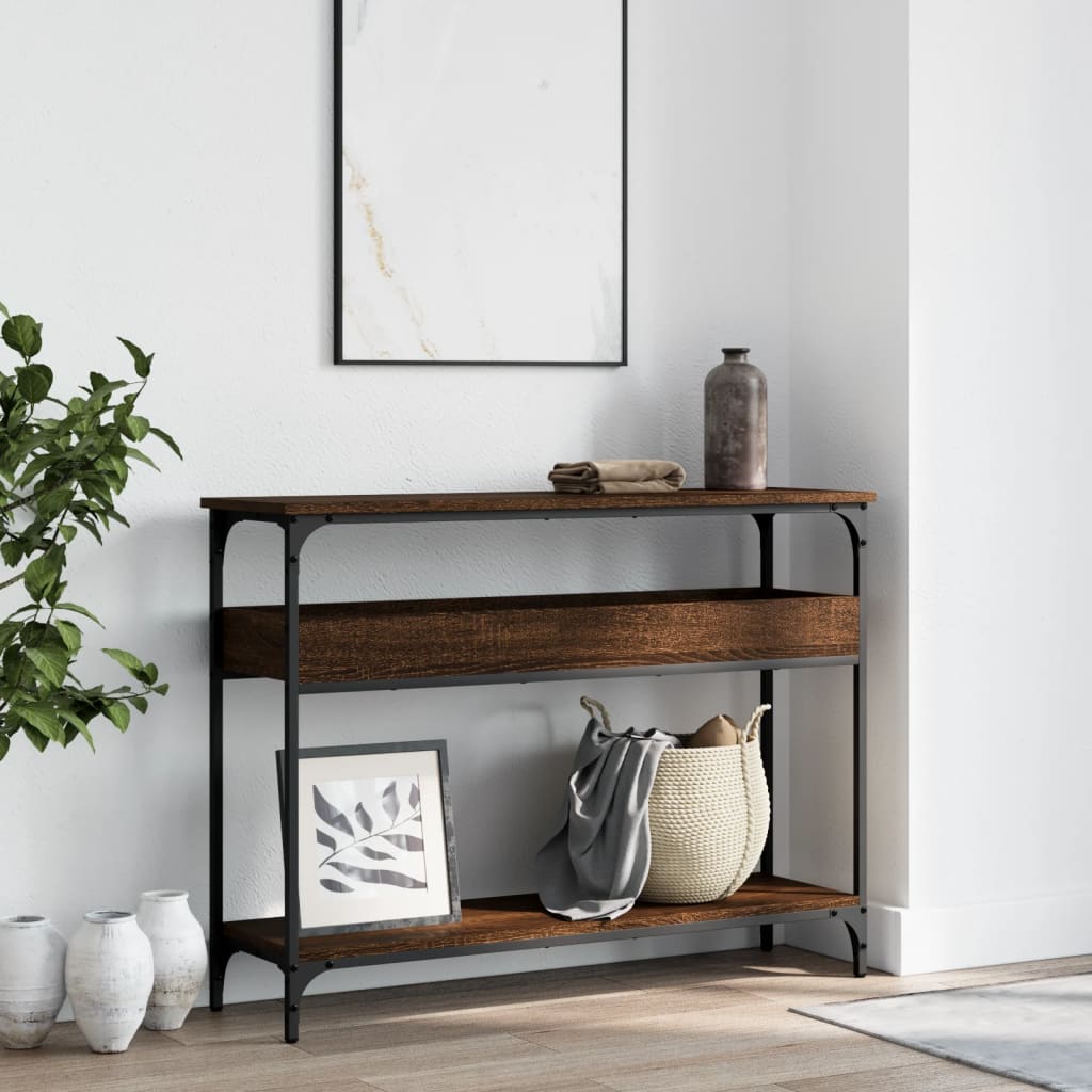 Console table with 100x29x75 cm brown oak shelf