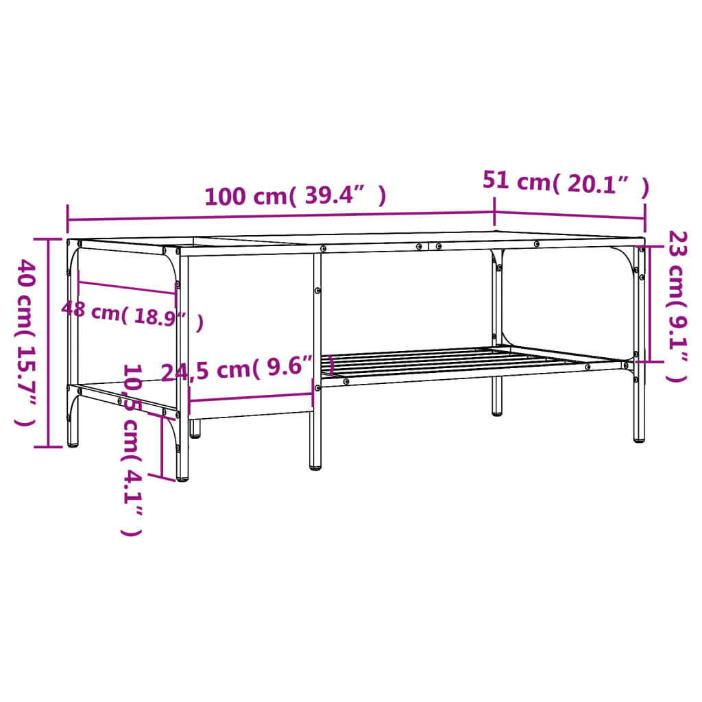 Table basse avec support noir 100x51x40 cm bois d'ingénierie