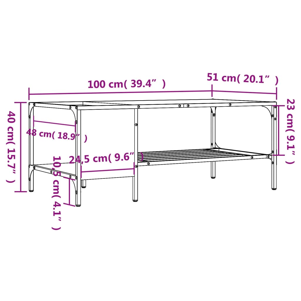 Tavolino con supporto in rovere affumicato 100x51x40 cm in multistrato