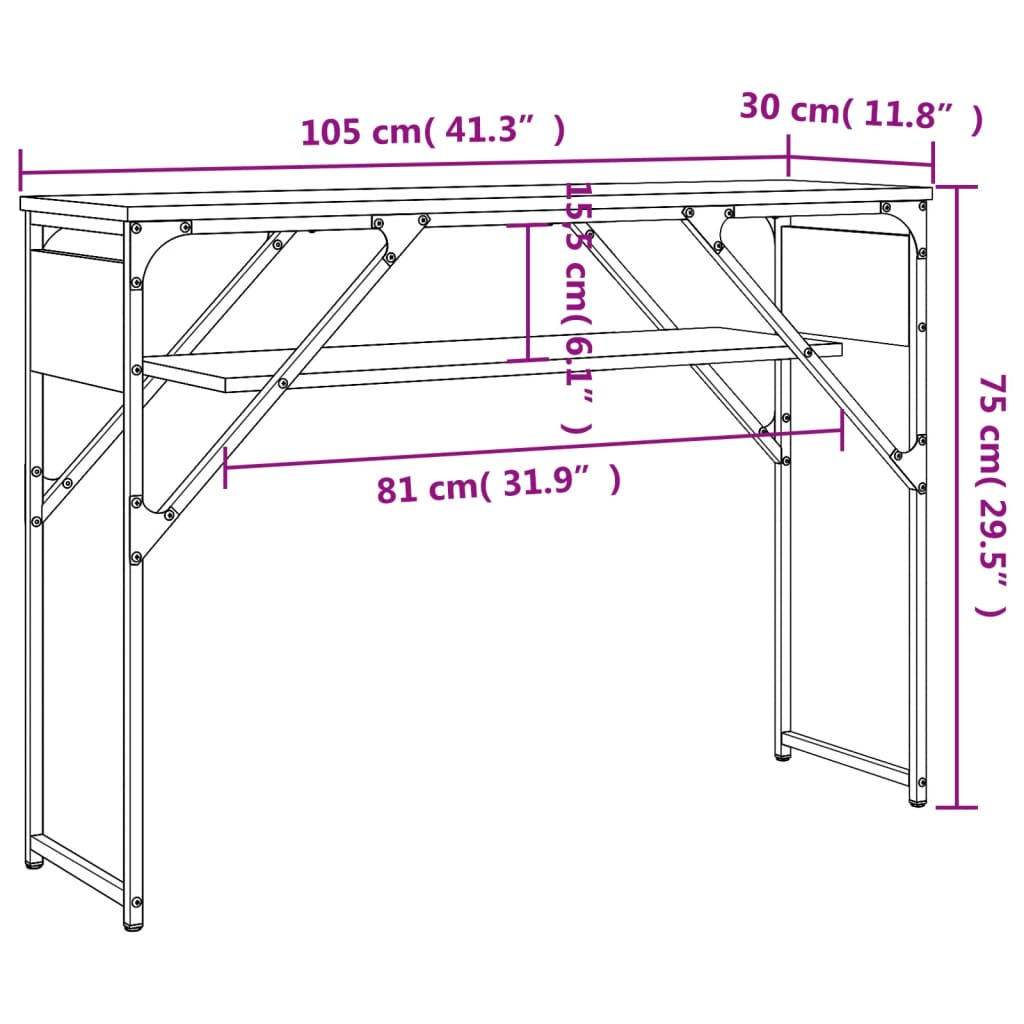 Table console avec étagère noir 105x30x75 cm bois d'ingénierie
