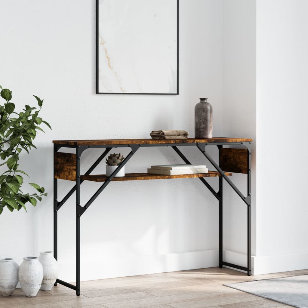 Console table with smoked oak shelf 105x30x75 cm