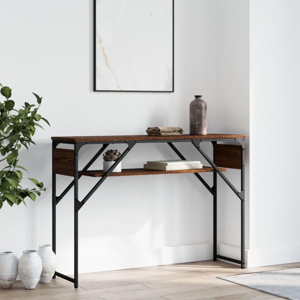 Console table with brown oak shelf 105x30x75 cm