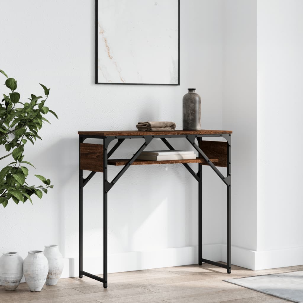 Console table with brown oak shelf 75x30x75 cm