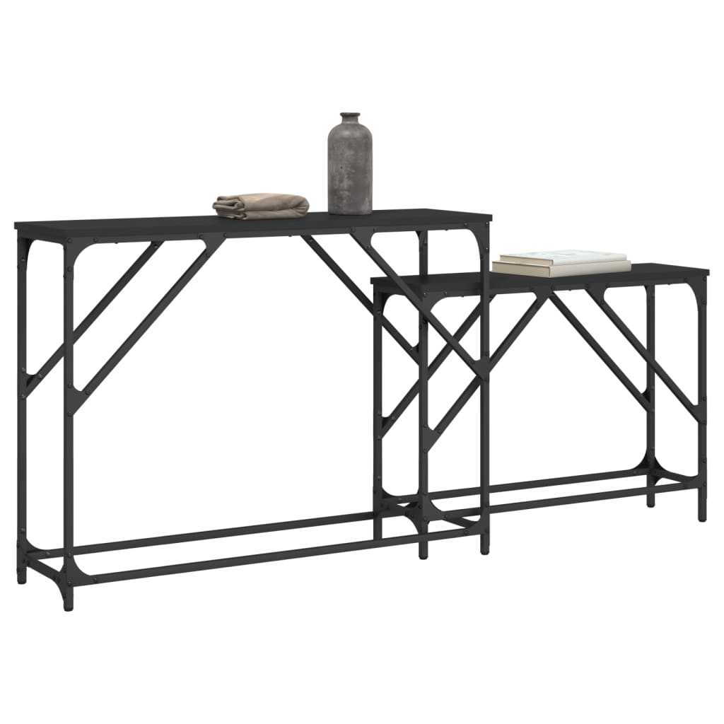 Tables console gigognes 2 pcs noir bois d'ingénierie