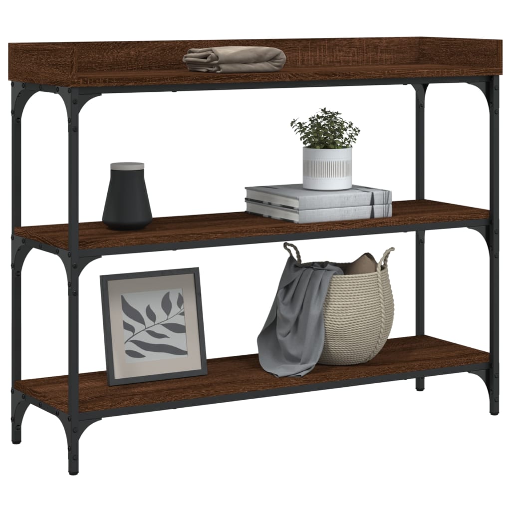 Console table with brown oak shelves 100x30x80 cm