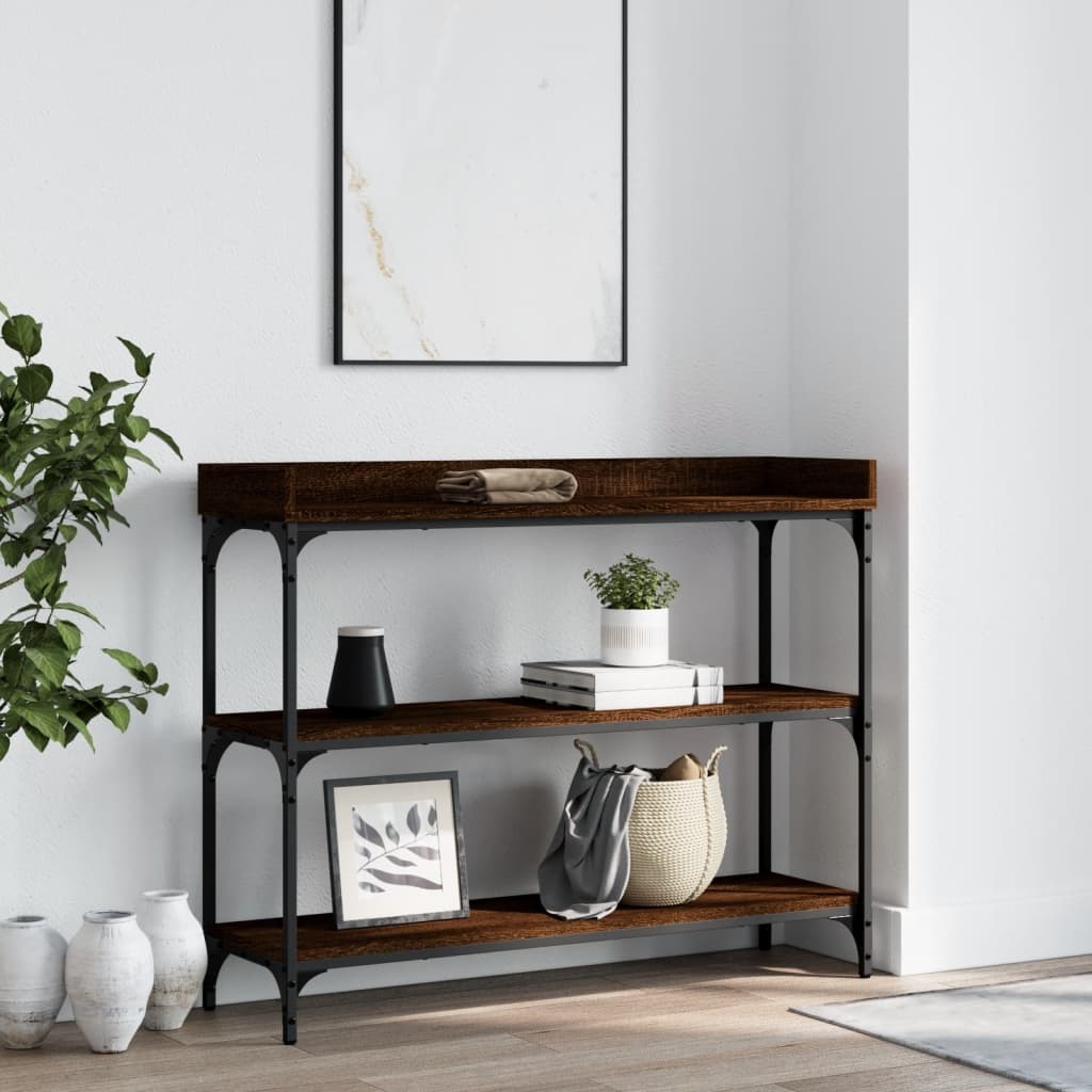 Console table with brown oak shelves 100x30x80 cm