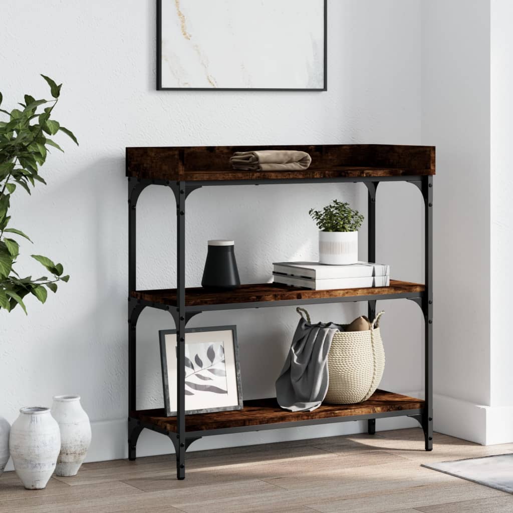 Console table with smoked oak shelves 75x30x80 cm