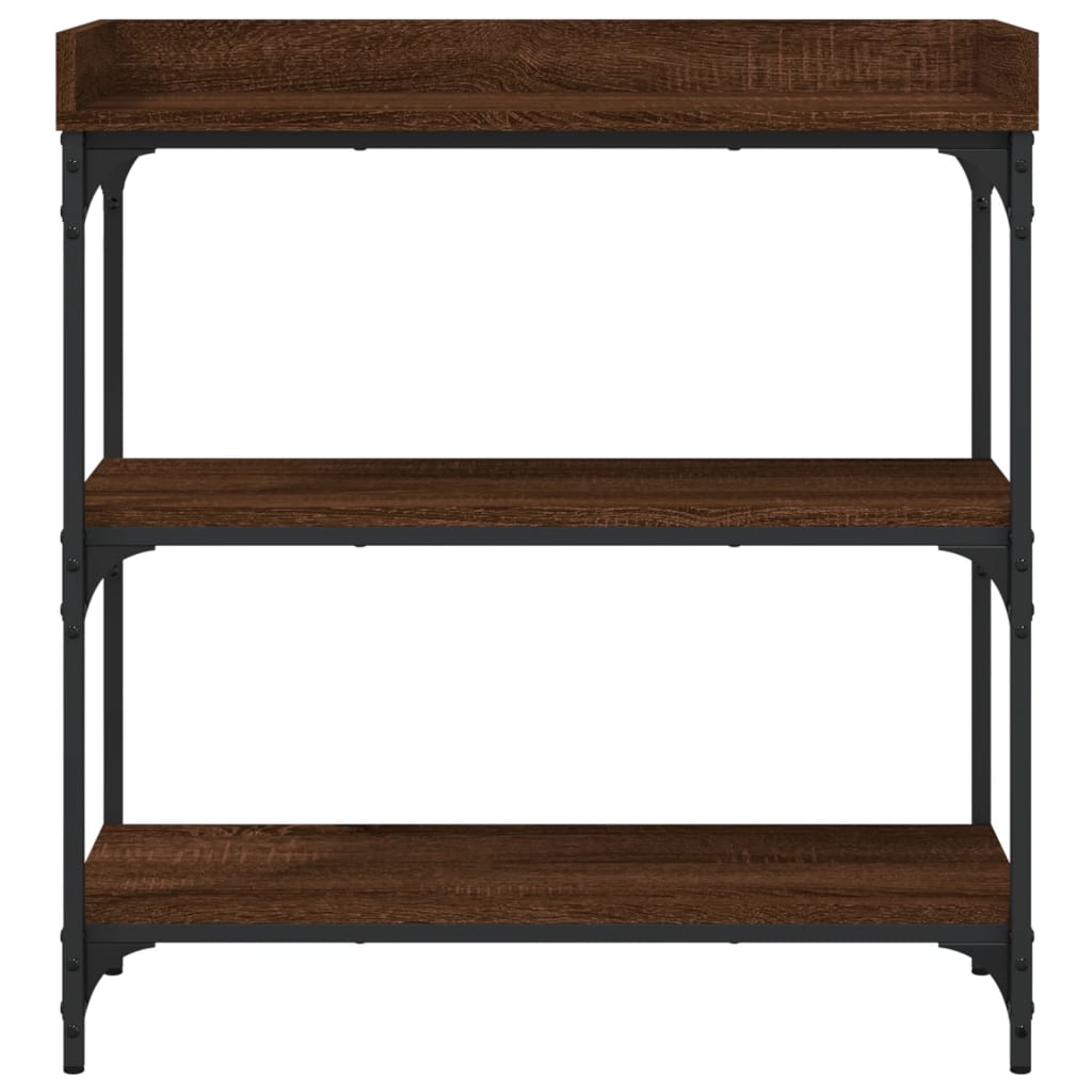 Console table with brown oak shelves 75x30x80 cm