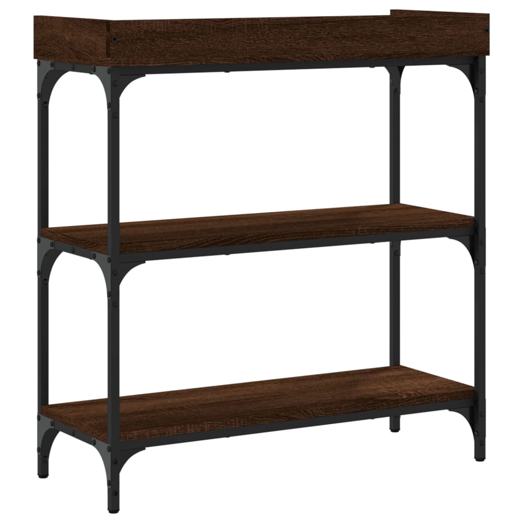 Console table with brown oak shelves 75x30x80 cm