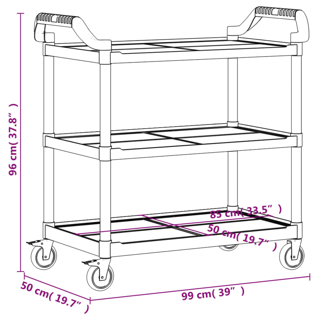 Cart at 3 gray levels 99x50x96 cm aluminum