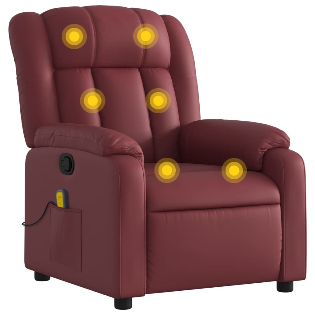 Poltrona massaggiante reclinabile Rosso bordeaux Ecopelle