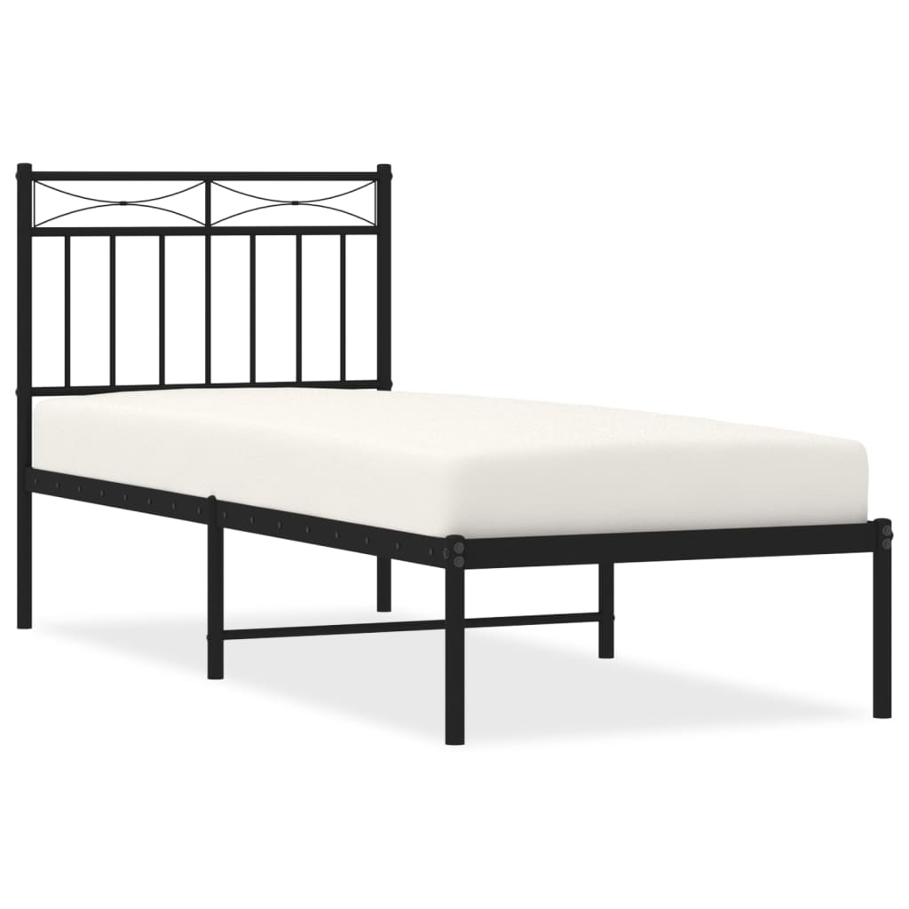 Metal bed frame with black headboard 75x190 cm