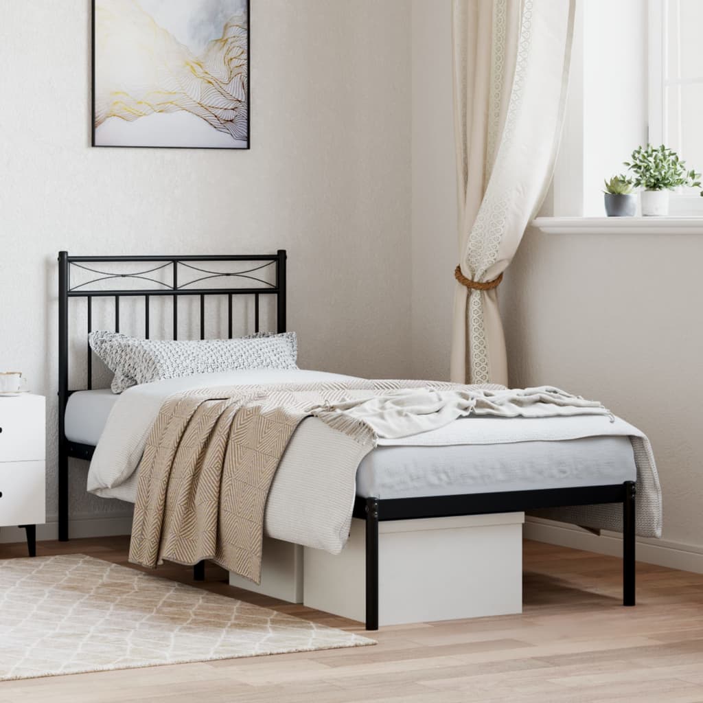 Metal bed frame with black headboard 75x190 cm