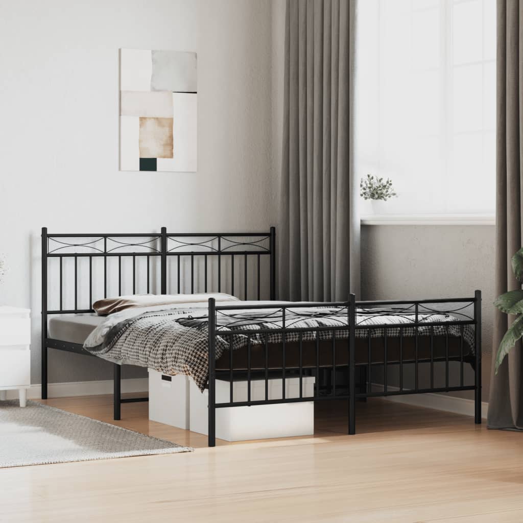 Metal bed frame with bed head/black bed 135x190 cm