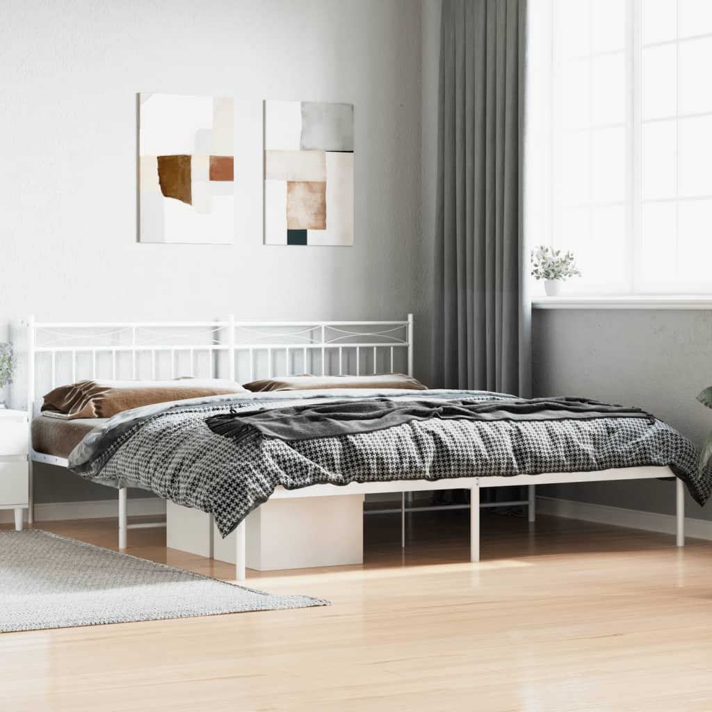 Metal bed frame with white headboard 193x203 cm