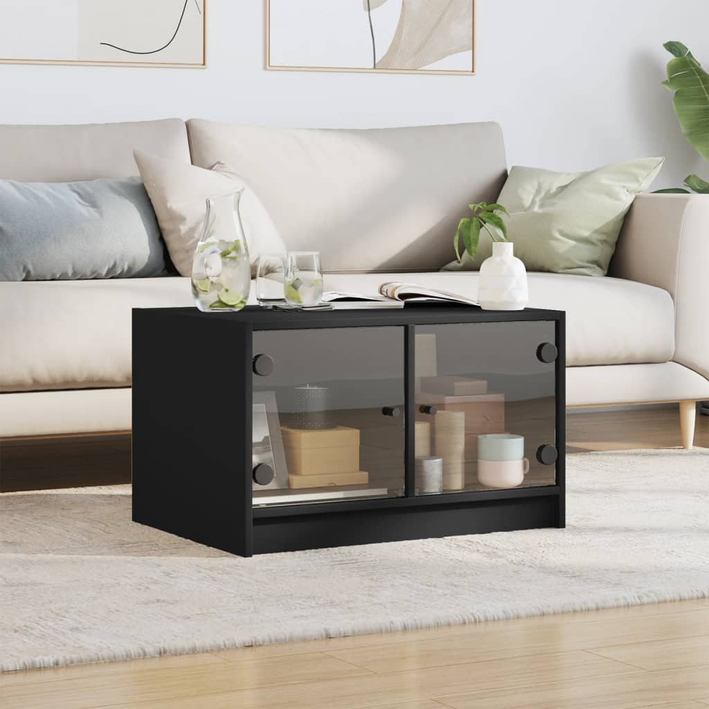 Coffee table with black glass doors 68x50x42 cm