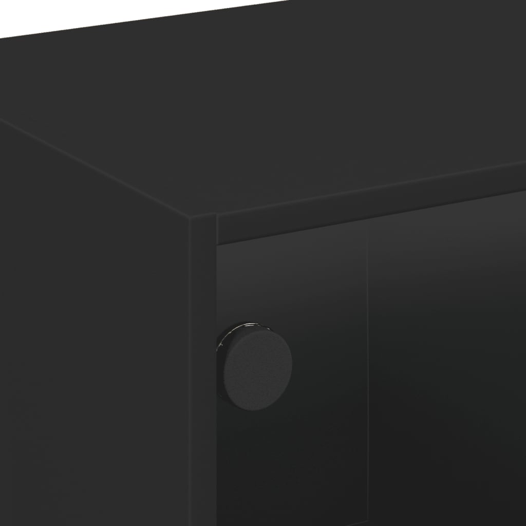 Table basse avec portes en verre noir 68x50x42 cm