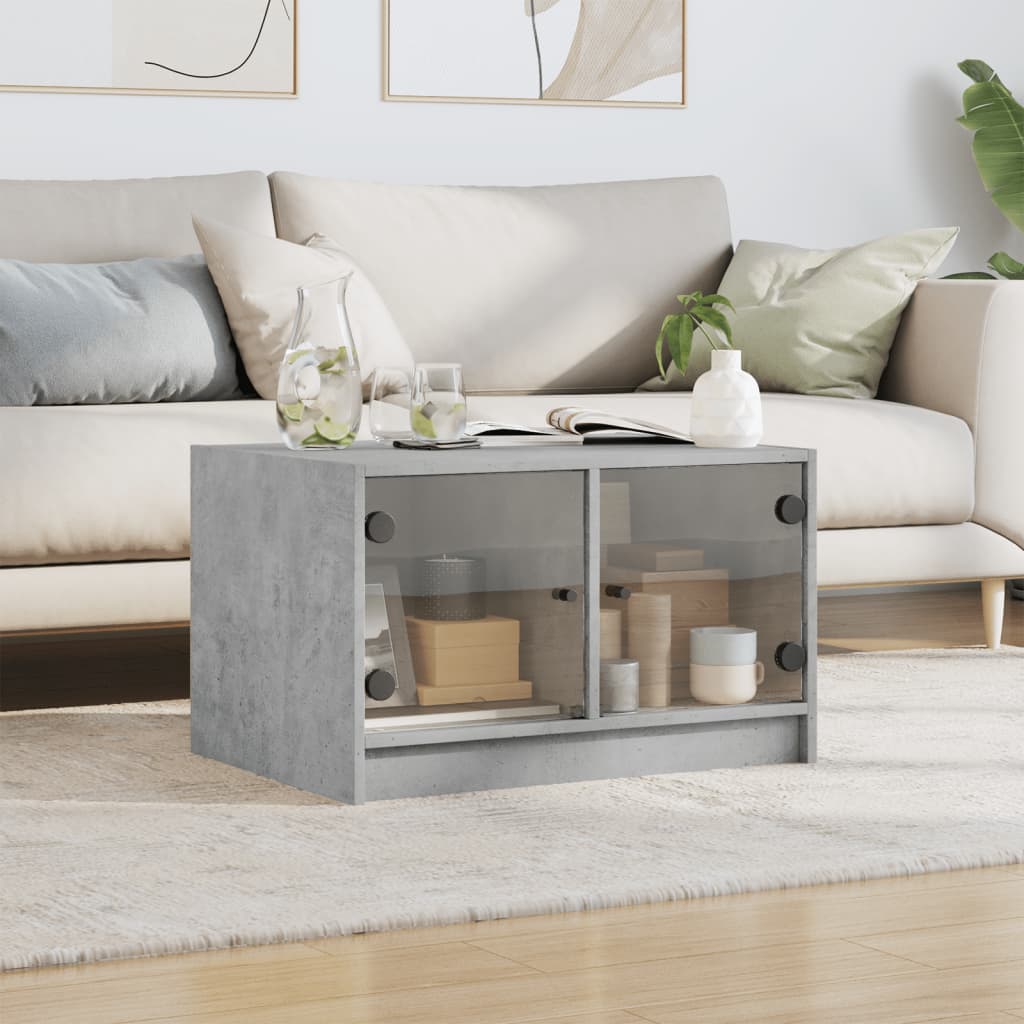 Tavolino con ante in vetro grigio cemento 68x50x42 cm