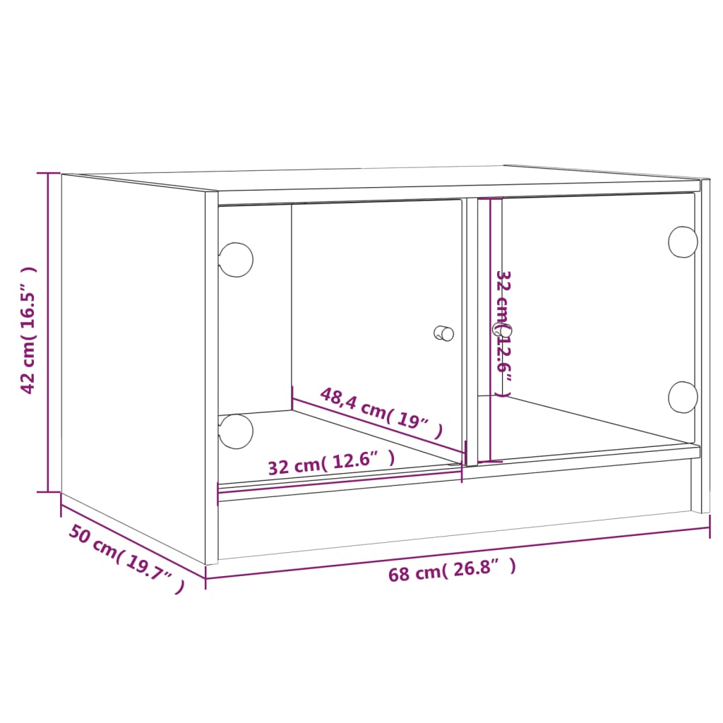 Tavolino con ante in vetro grigio cemento 68x50x42 cm