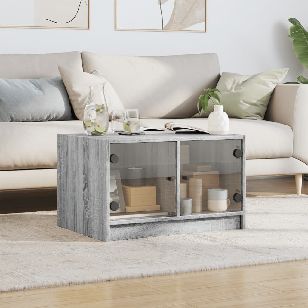 Tavolino con ante in vetro sonoma grigio 68x50x42 cm