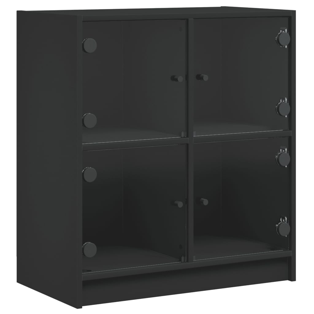 Seitenschrank mit schwarzen Glastüren 68x37x75,5 cm