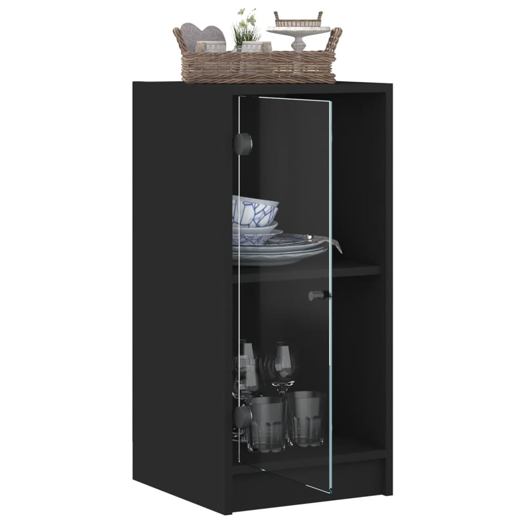Side cabinet with black glass doors 35x37x75.5 cm