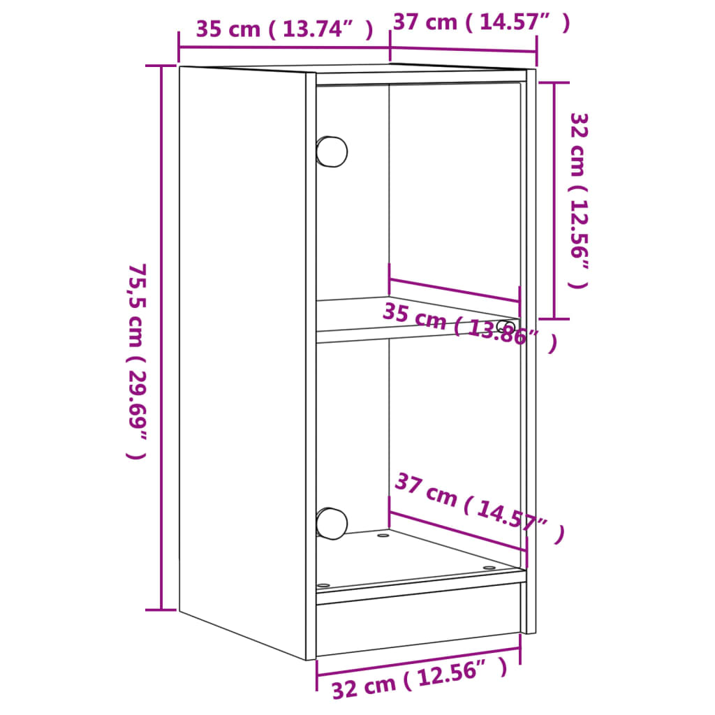 Armoire latérale avec portes en verre noir 35x37x75,5 cm