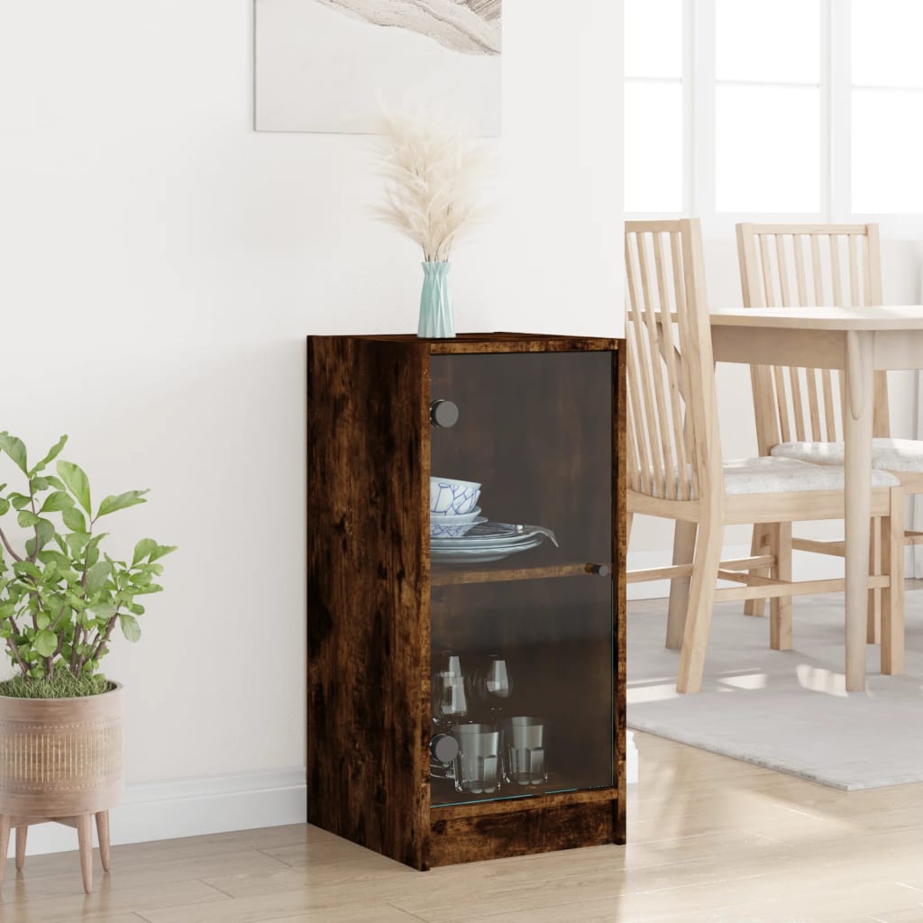 Side cabinet with smoked oak glass doors 35x37x75.5 cm