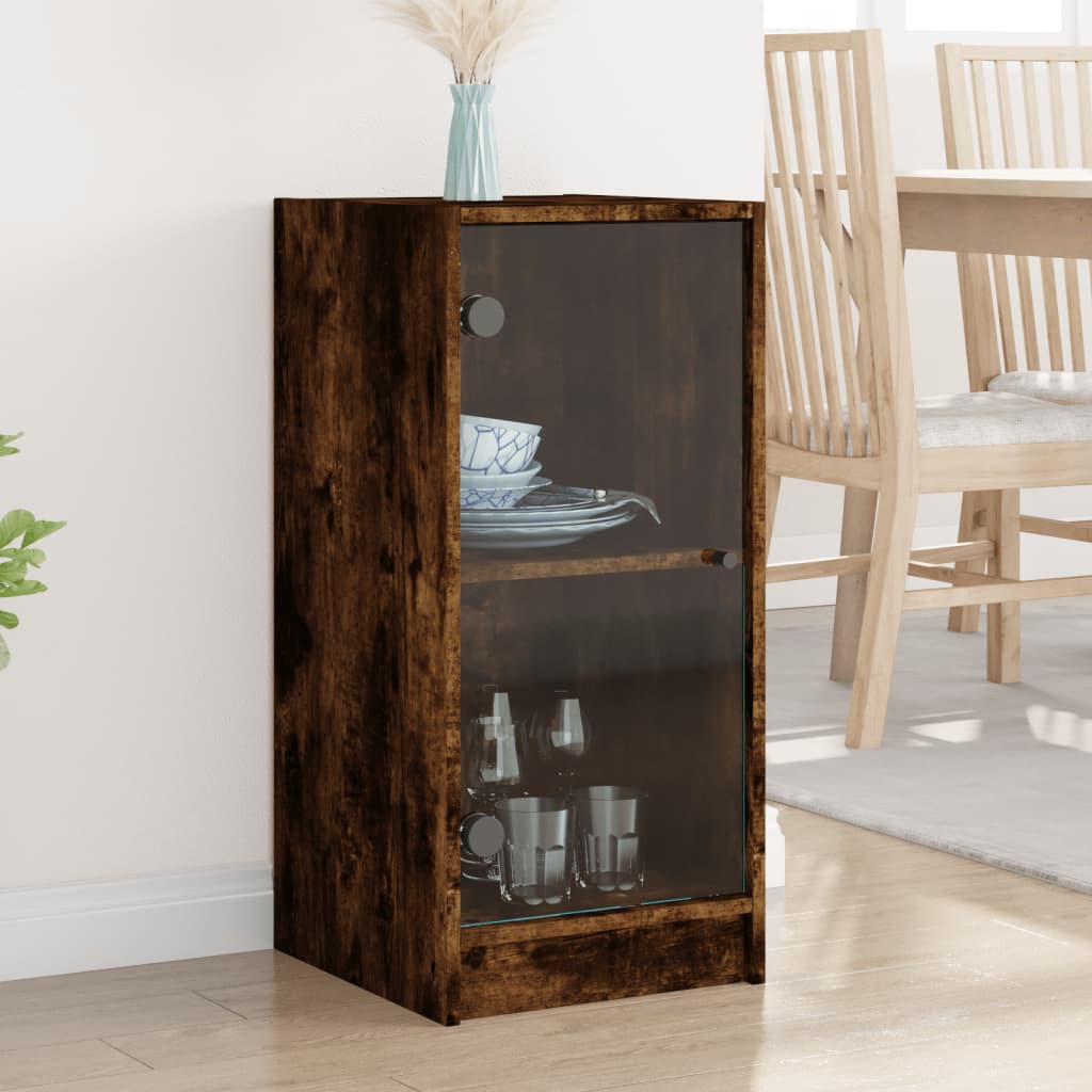 Side cabinet with smoked oak glass doors 35x37x75.5 cm