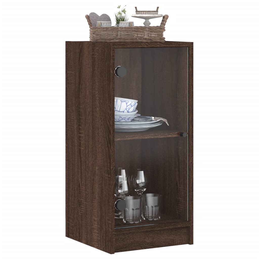 Side cabinet with brown oak glass doors 35x37x75.5cm