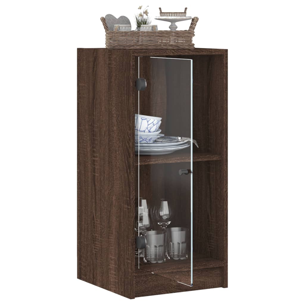 Side cabinet with brown oak glass doors 35x37x75.5cm