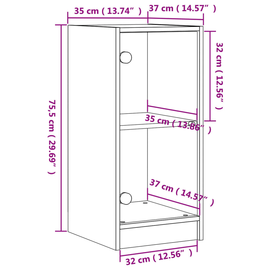 Armoire latérale avec portes en verre chêne marron 35x37x75,5cm