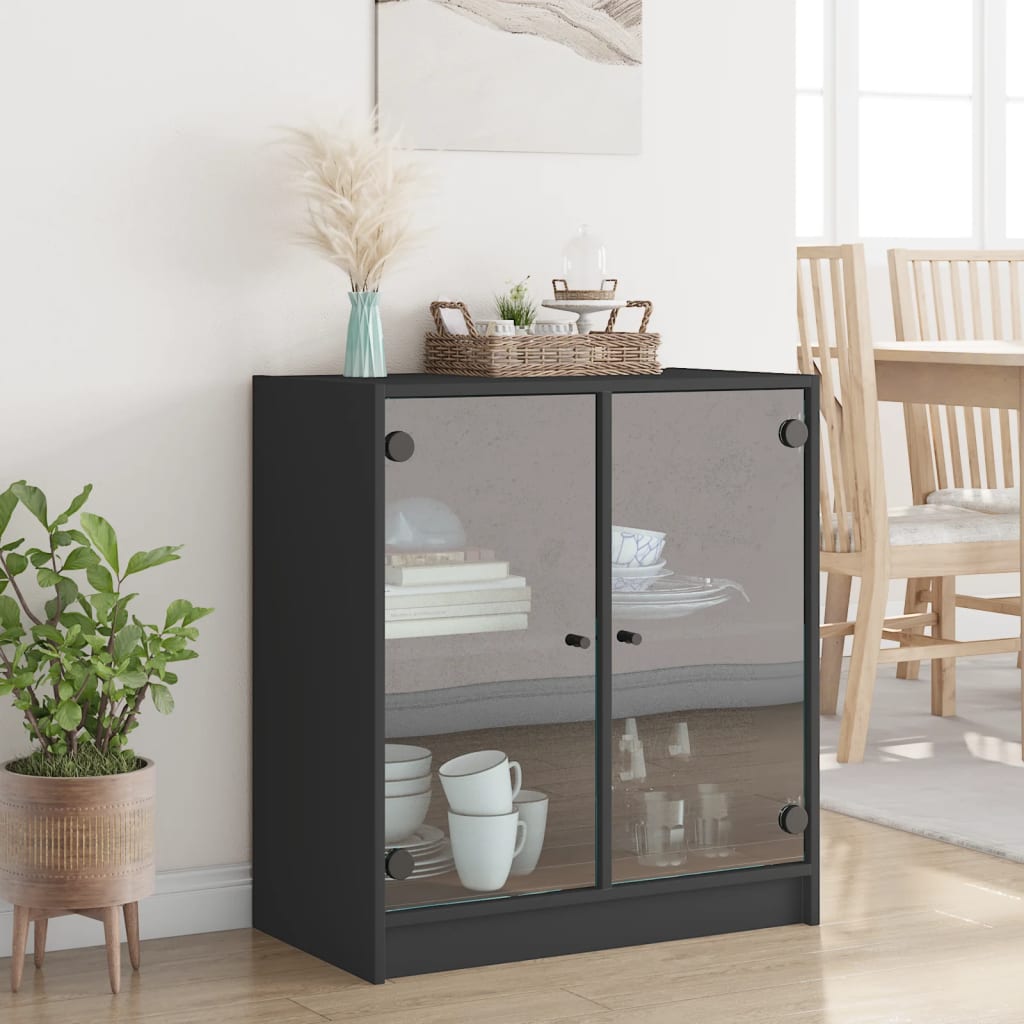 Side cabinet with black glass doors 68x37x75.5 cm