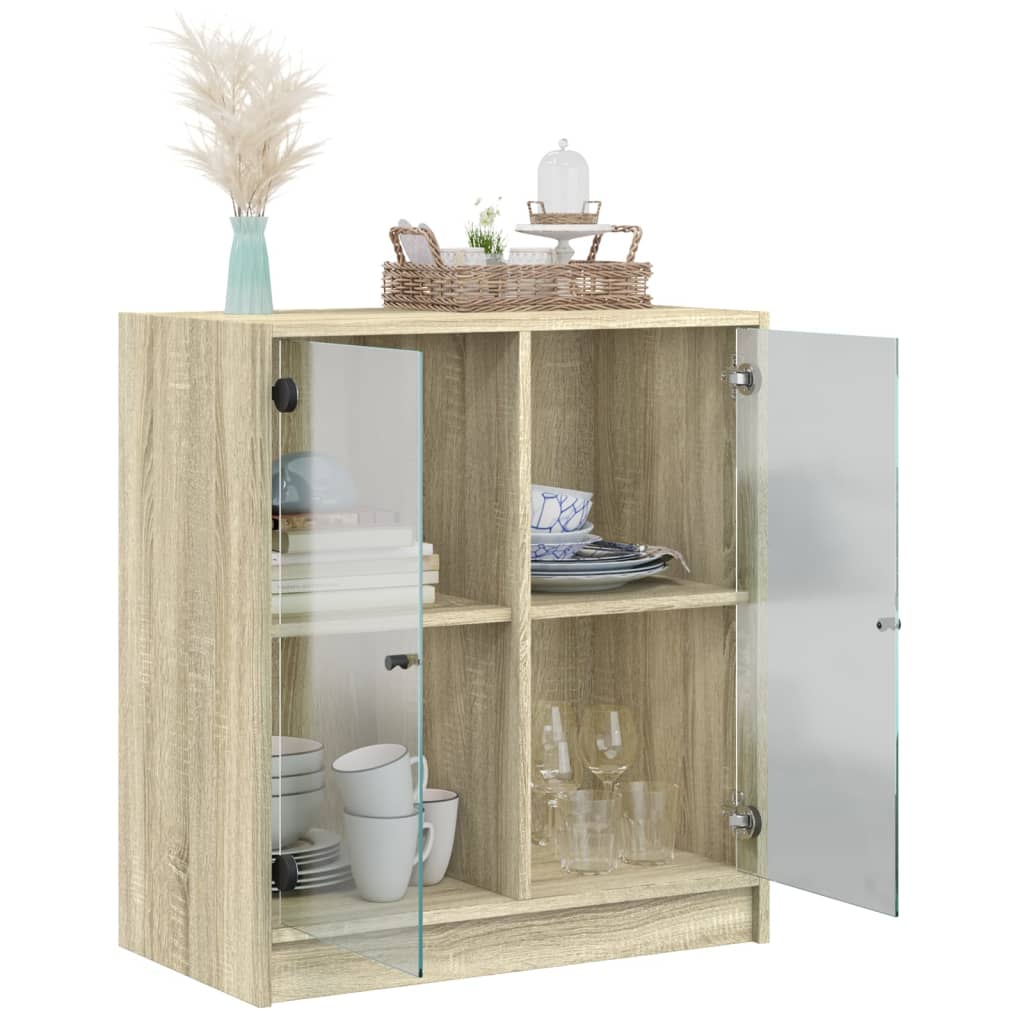 Lateral cabinet with Sonoma oak glass doors 68x37x75.5cm