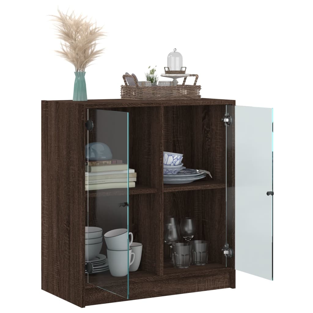 Side cabinet with brown oak glass doors 68x37x75.5cm