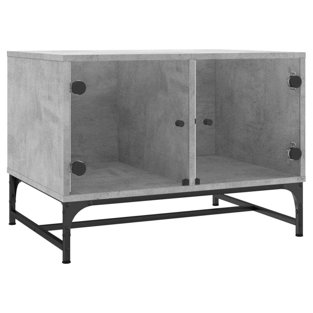 Table basse avec portes en verre gris béton 68,5x50x50 cm