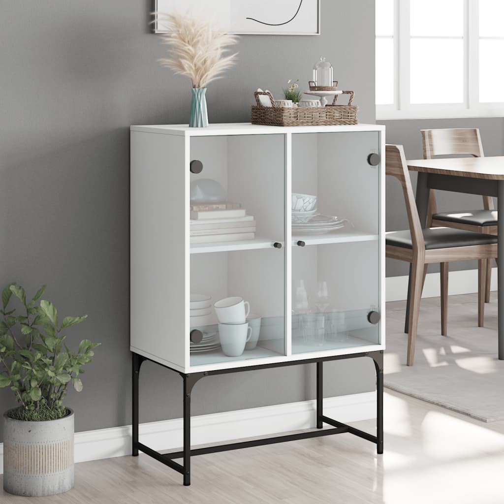 Side cabinet with white glass doors 69x37x100 cm