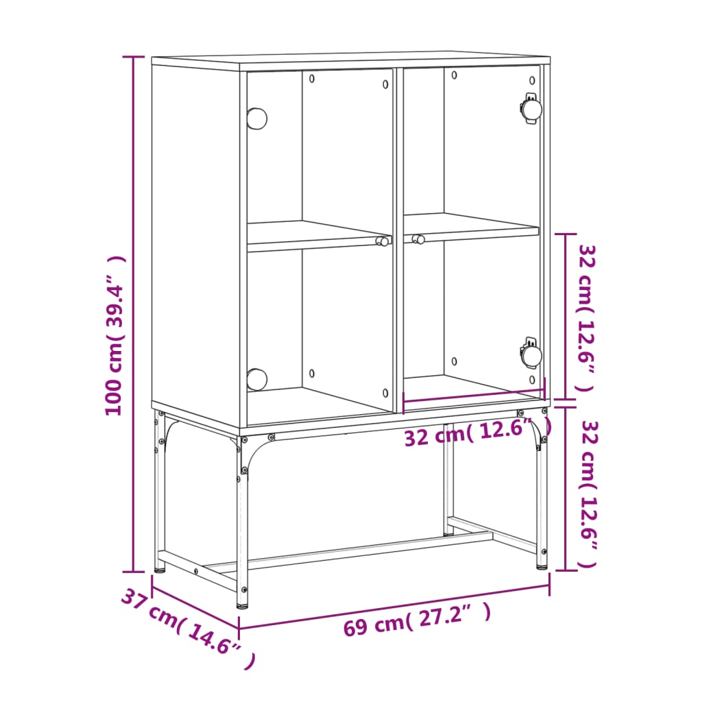 Armoire latérale avec portes en verre blanc 69x37x100 cm