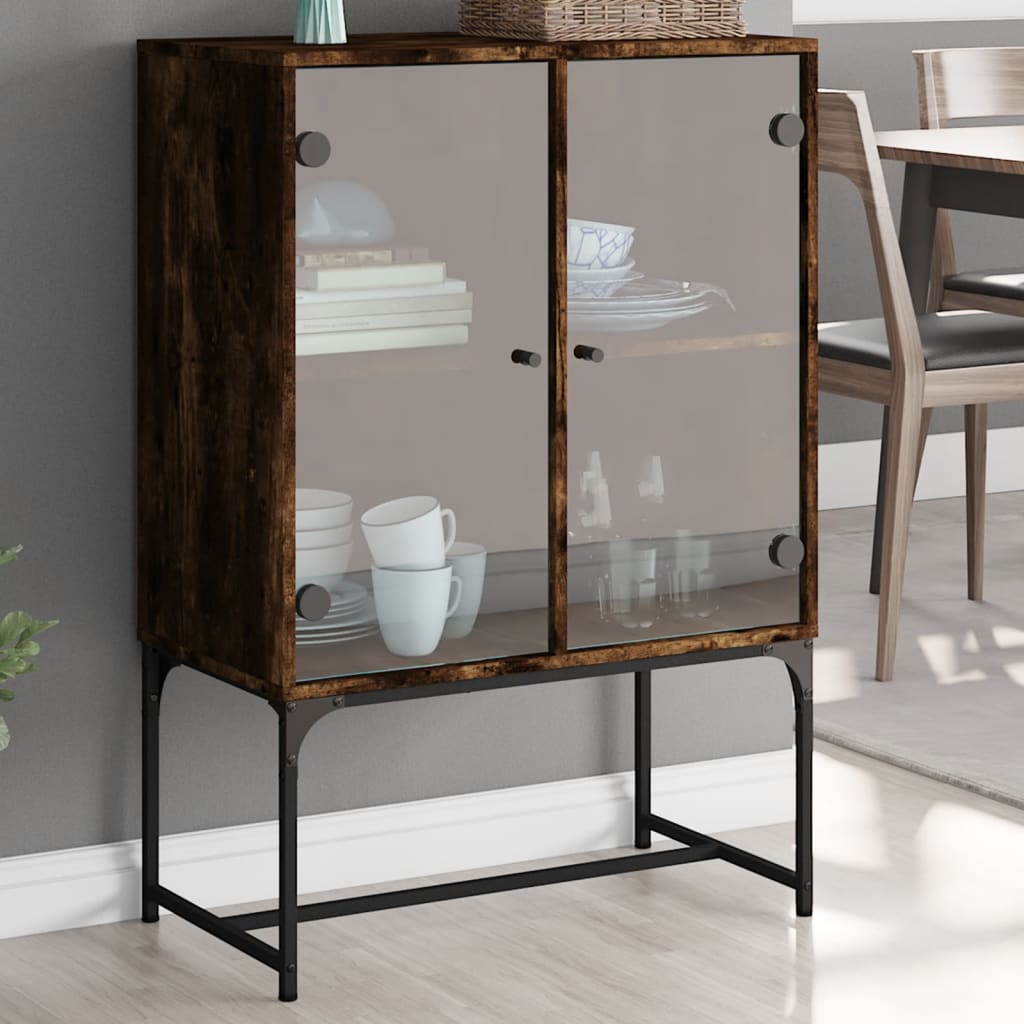 Side cabinet with smoked oak glass doors 69x37x100 cm