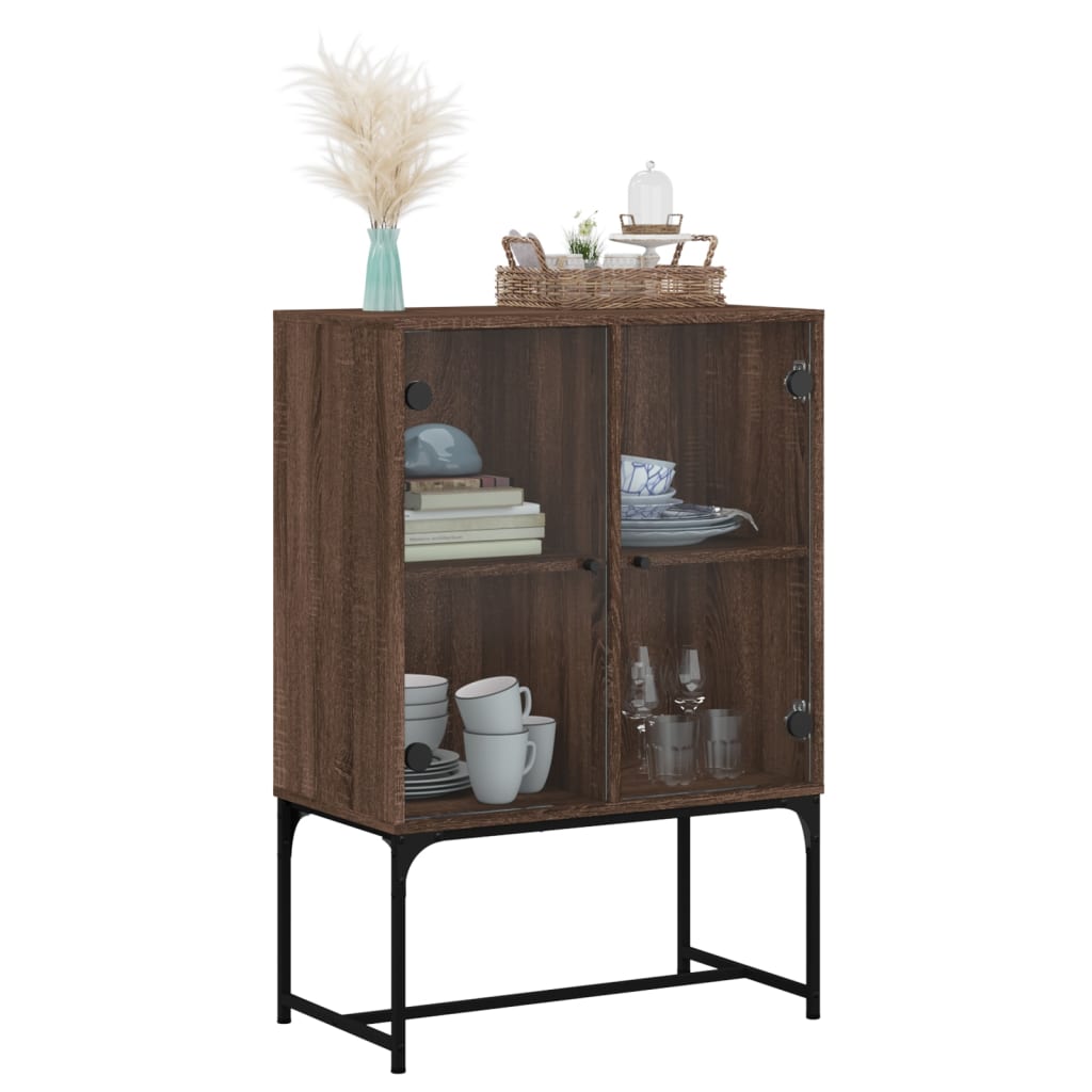 Side cabinet with brown oak glass doors 69x37x100 cm
