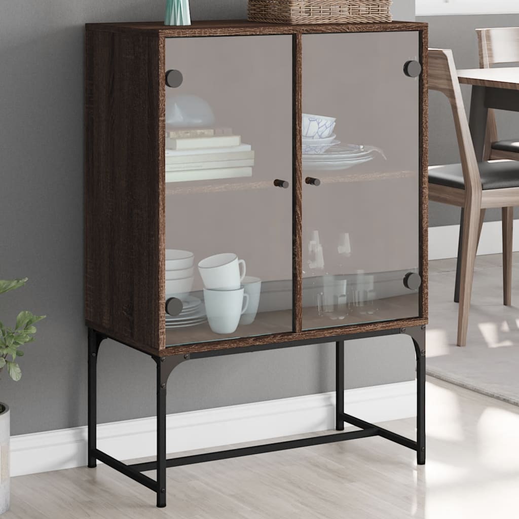 Side cabinet with brown oak glass doors 69x37x100 cm