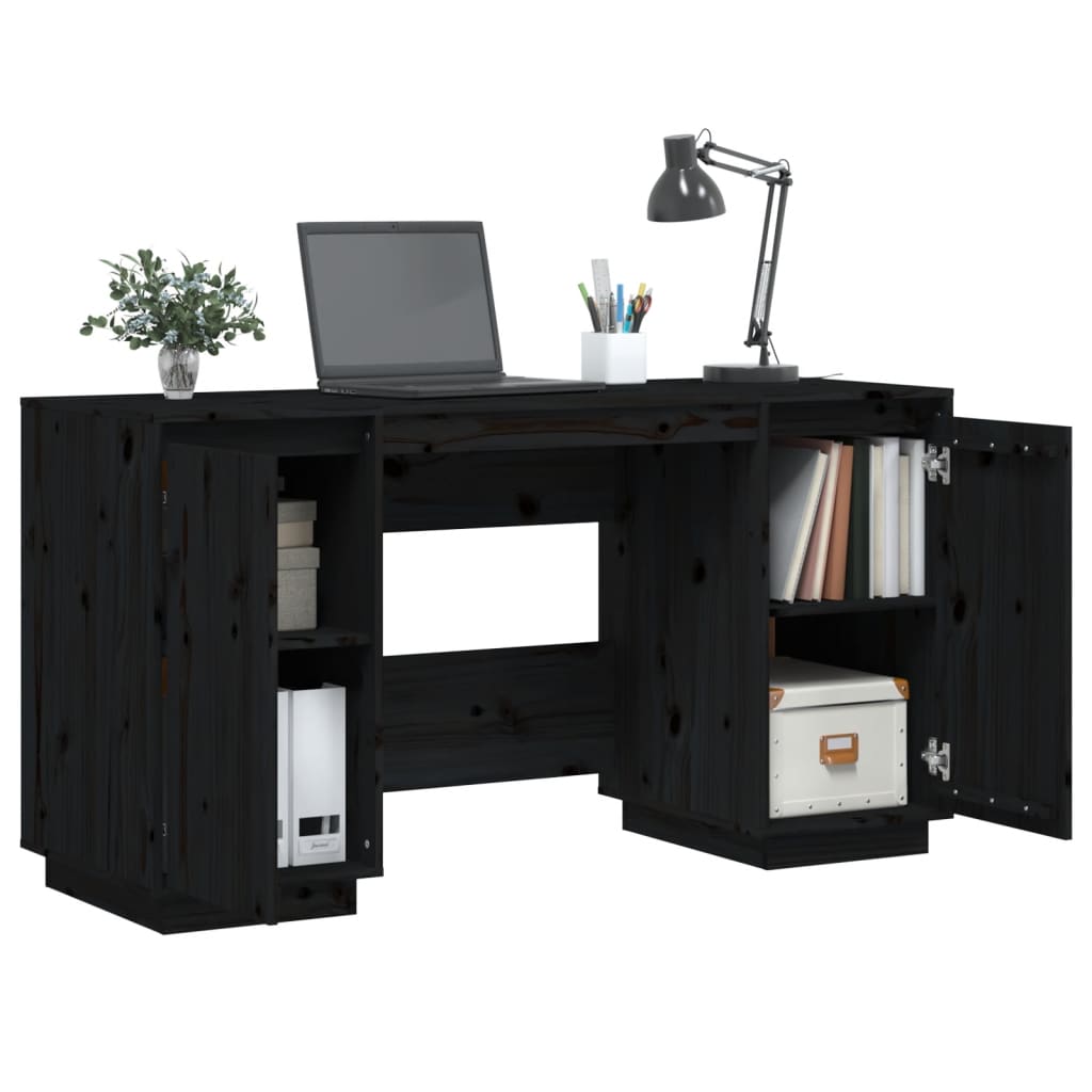 Black desk 140x50x75 cm Solid pine wood