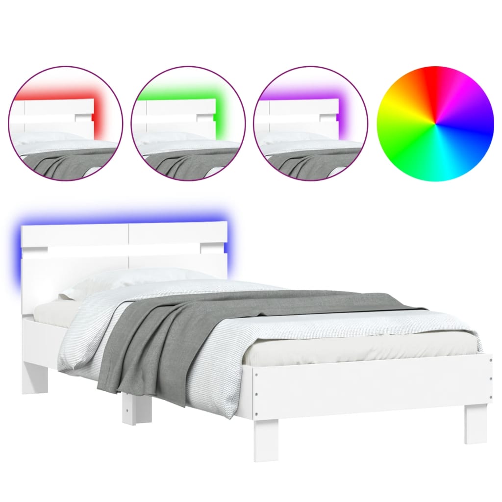 Cadre de lit avec tête de lit et lumières LED blanc 100x200 cm