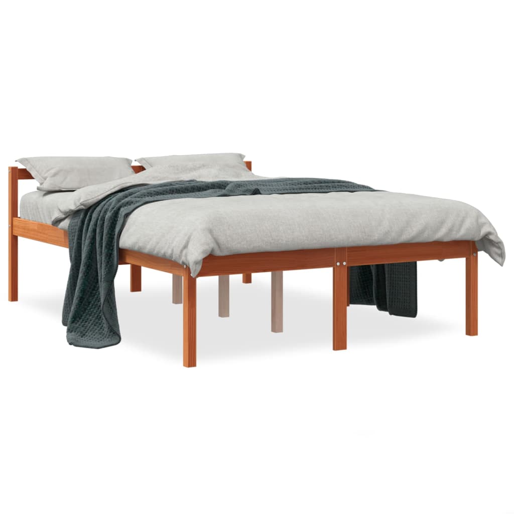Bett für ältere Person braunes Wachs 135x190 cm Festkieferholz