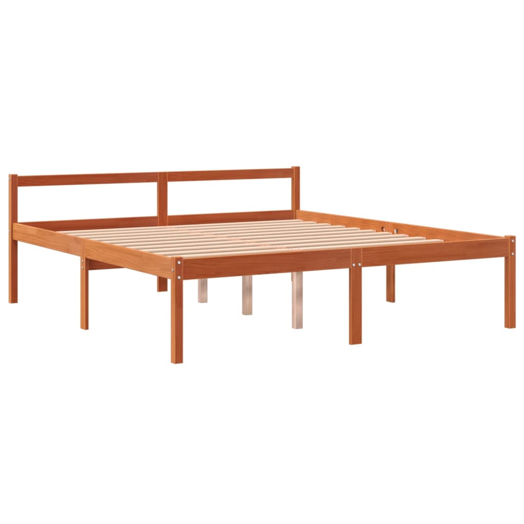 Bed for elderly person brown wax 150x200cm solid pine wood