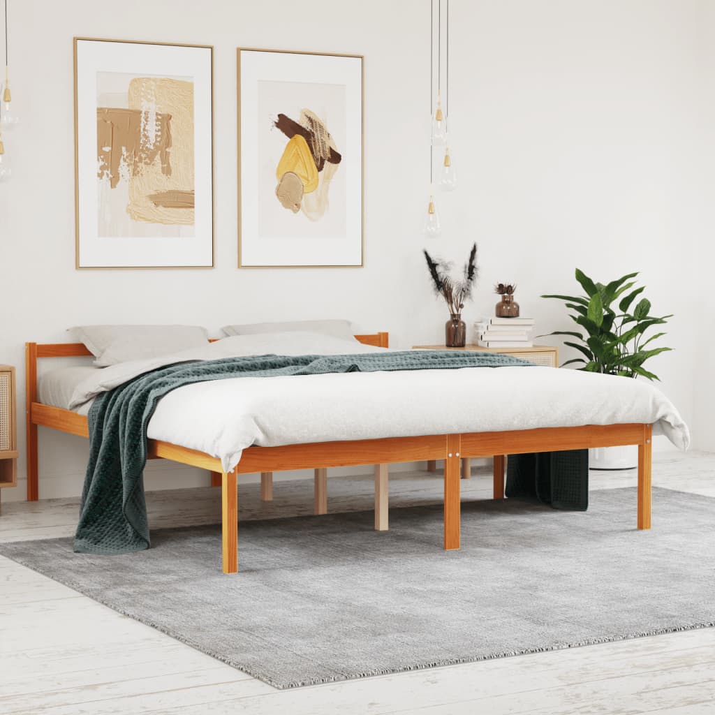 Bett für ältere Person braunes Wachs 150x200 cm Festkieferholz